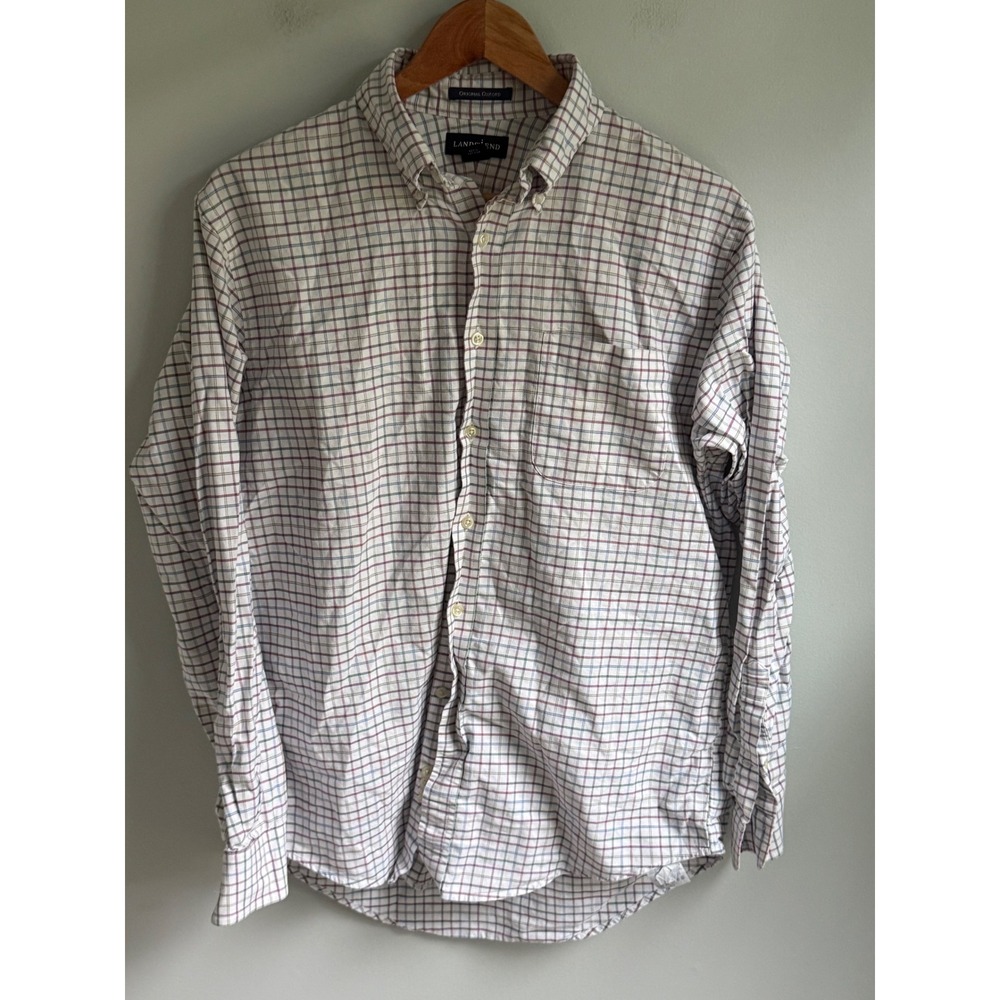 Lands End Mens Original Oxford Button Down Shirt 15.5 34 Multicolor Tattersall